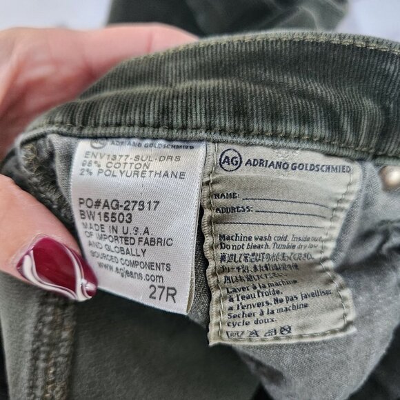 AG Adriano Goldschmied Stevie Slim Straight Ankle Green Corduroy Jeans Pants 27 - Picture 7 of 7